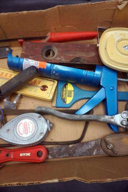 Assorted Tools - Caulk Gun, Level, Saw & More