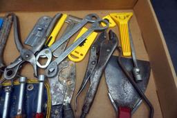 Assorted Tools - Utility Knife, Putty Knife, Vise Grip & More