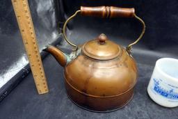 Copper Tea Kettle & 3 Mugs