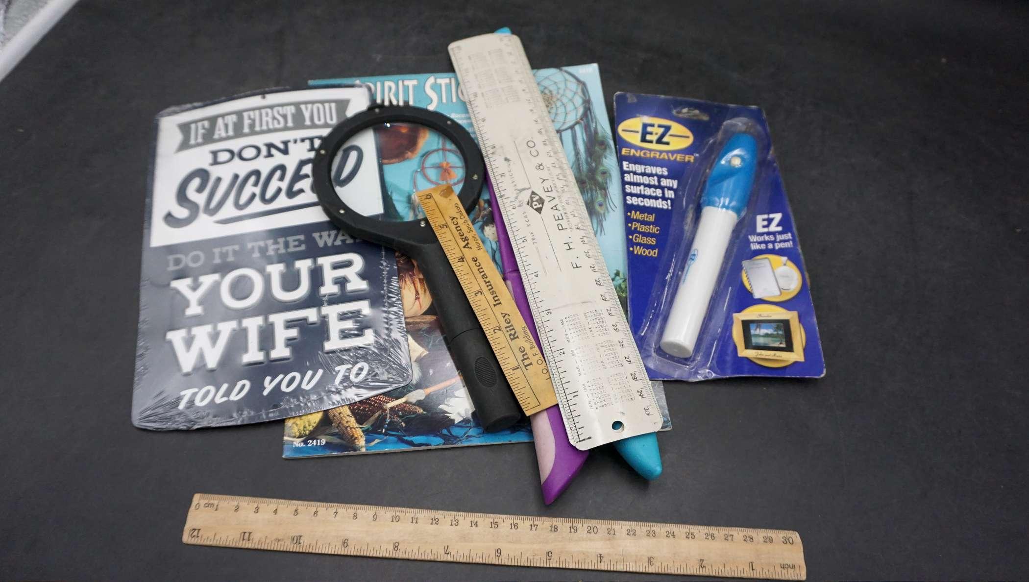 Sign, Rulers, Ez Engraver, Magazine & Knives