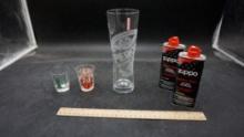 Shot Glass, Beer Glass & Zippo Lighter Fluid