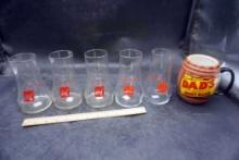 7Up The Uncola Glasses & Dad'S Rootbeer Mug