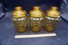 3 - Yellow Glass Jars W/ Lids