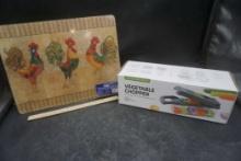 Vegetable Chopper & Rooster Tempered Glass Cutting Board