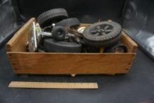 Dan-Dee-O Wooden Crate W/ Wheels, Pins, Tools & Flashlight