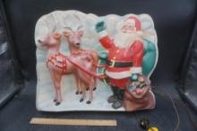 Light Up Santa W/ Reindeer Sign (Cracked & Dented On First Reindeer)