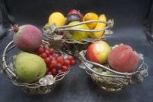 3 - Metal Baskets W/ Decorative Fruit