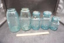 5 - Blue Glass Jars
