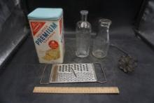 Nabisco Cracker Tin, Glass Bottles, Grater, Cookie Mold