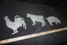 3 Galvanized Looking Animals - Rooster, Cow & Pig