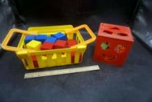 Plastic Basket W/ Blocks & Shape Toy