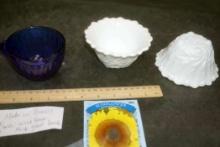 Cobalt Cup (Made In Brazil), 2 Indian Glass Wild Rose Milk Glass Bowls & Seeds