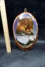 Oval Wooden Mountain Lion Painting (Yellowstone Park)