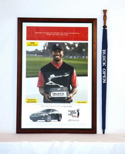 Tiger Woods Framed Buick Open Dealer Poster & Umbrella