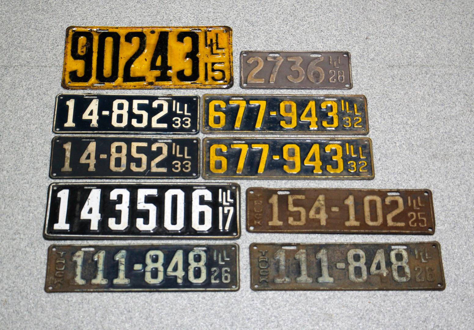 1915-1930s Vintage Illinois License Plates