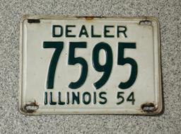 1954 Rare Vintage Illinois Automobile Dealer License Plate