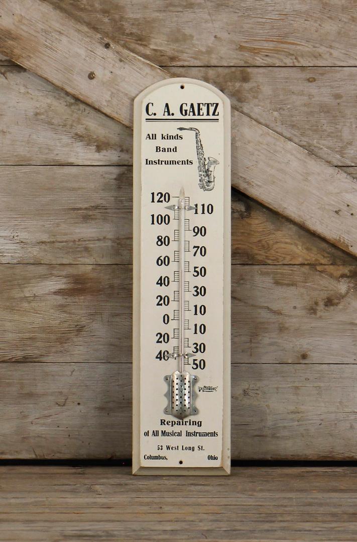 C.A. GAETZ Band Instruments Advertising Thermometer Sign