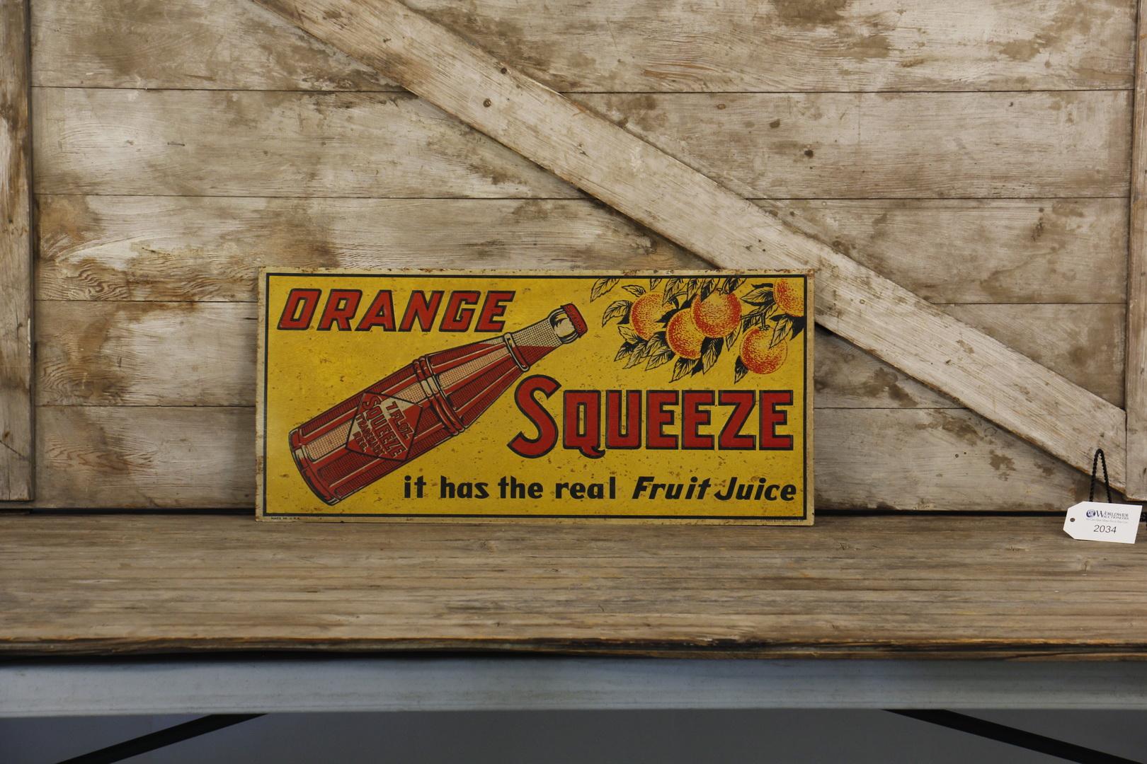 Orange Squeeze Embossed Tin Advertising Sign