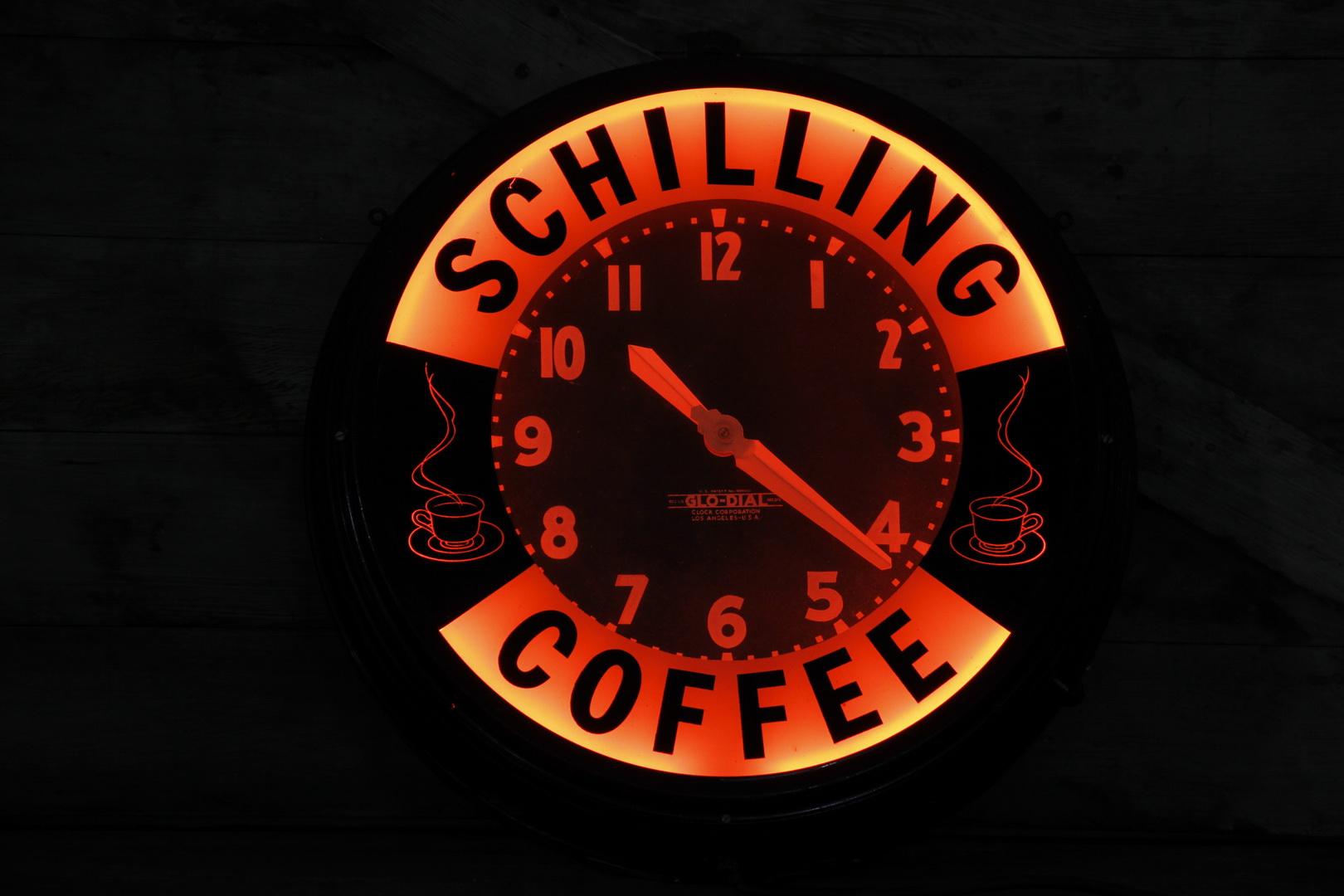 Glo Dial Neon Schilling Coffee Advertising Clock