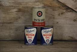 Lot of 3 Packard Automobile Motor Oil Cans Full