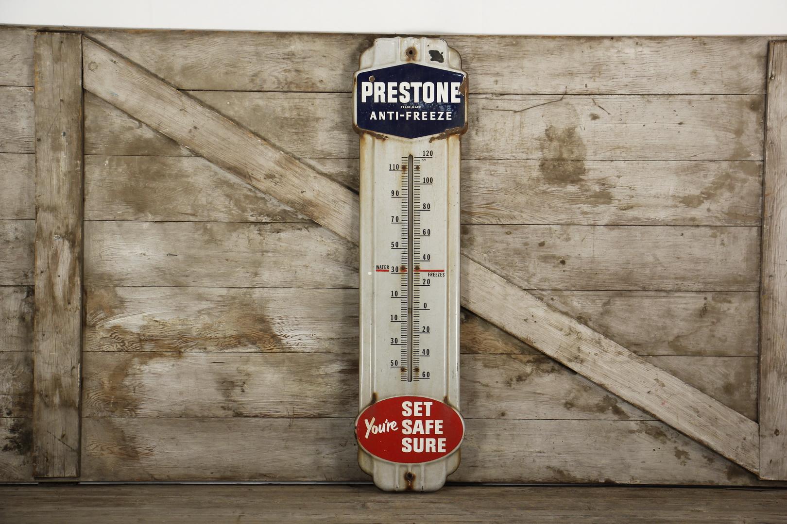 Prestone Anti-Freeze Thermometer Advertising Porcelain Sign