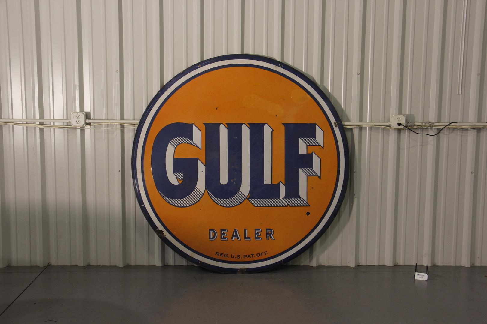 GULF Dealer Gas Station Double-Sided Porcelain Sign - 66"