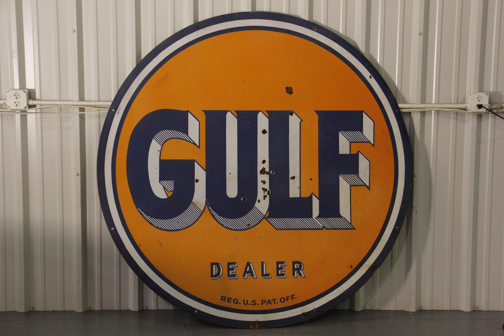 GULF Dealer Gas Station Double-Sided Porcelain Sign - 66"