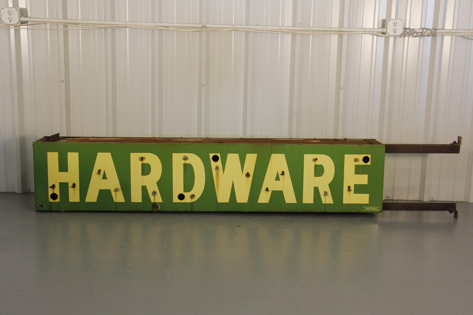 Hardware Store Neon Double-Sided Porcelain Can Sign