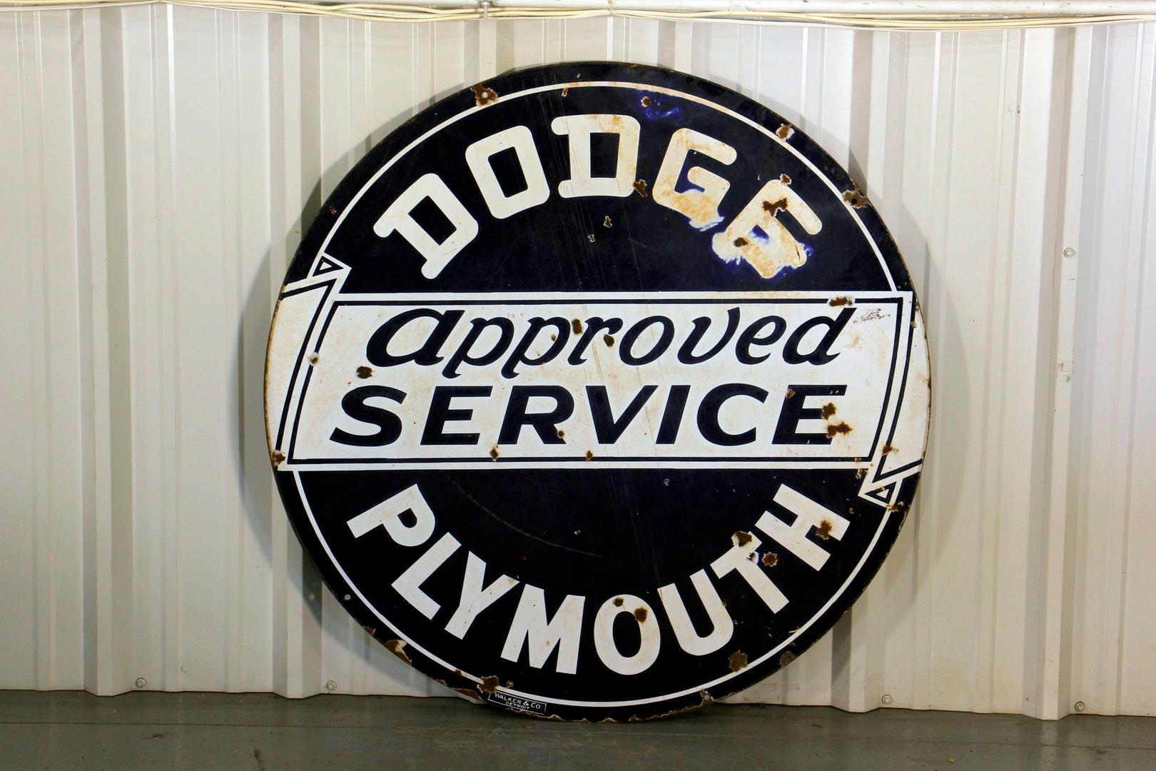 Dodge Plymouth Approved Service Double-Sided Porcelain Sign