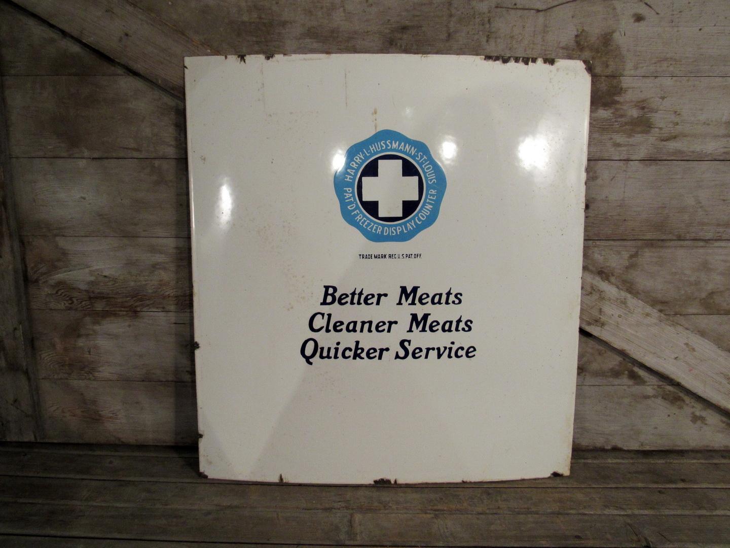 Harry Hussmann Display Counter Meats Porcelain Sign