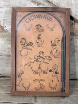 Vintage Clown-N-Up Wooden Toy Pinball Game