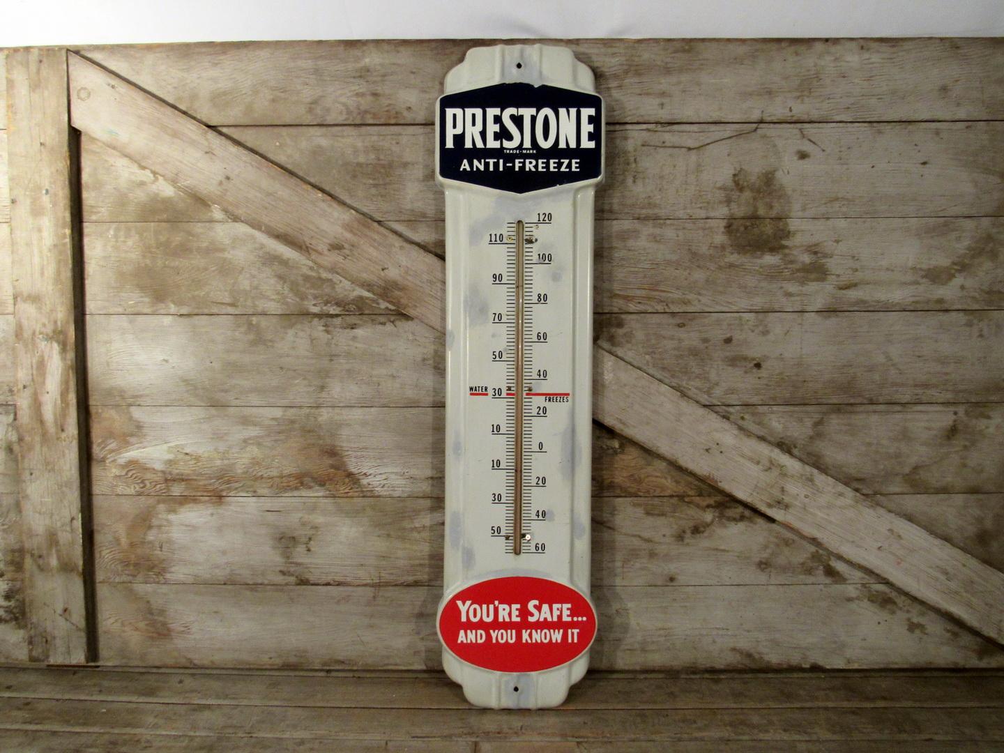 Vintage Prestone Anti Freeze Porcelain Thermometer