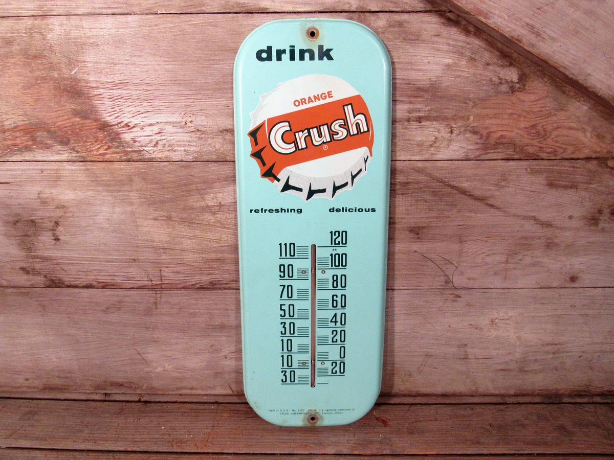 Vintage Drink Orange Crush Metal Thermometer