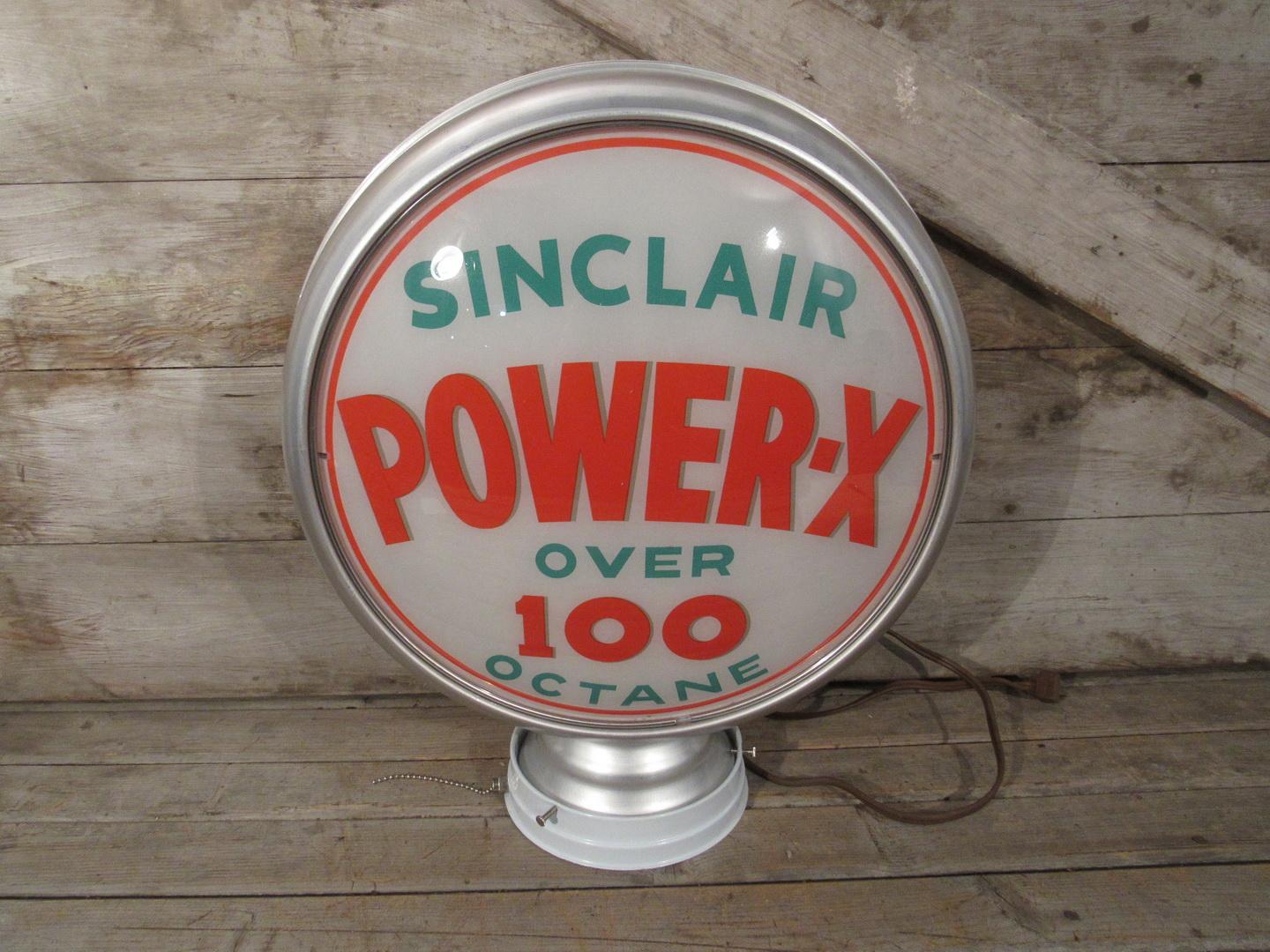Vintage Sinclair Power X Gasoline Gas Pump Glass and Metal Globe