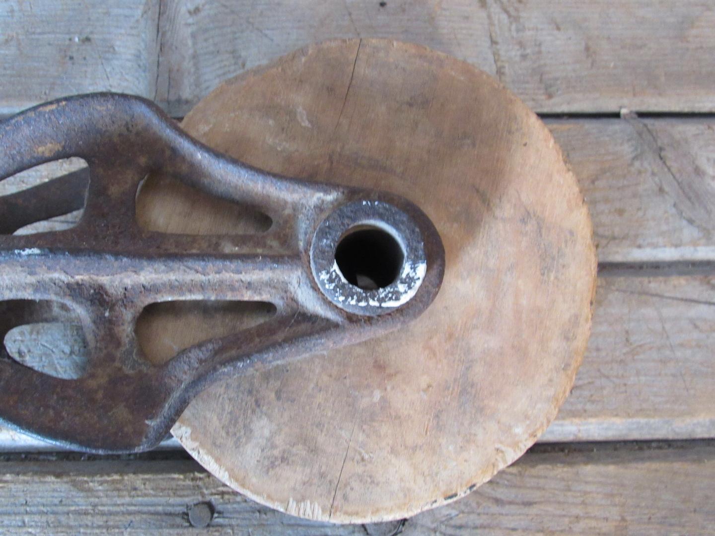 Vintage Cast Iron and Wood Barn Pulley