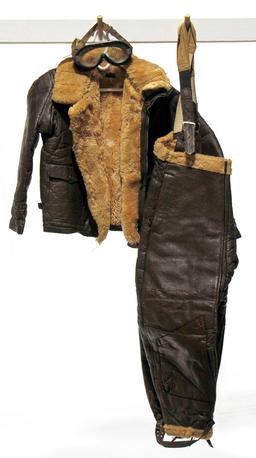 WWII U.S. Army Air Forces Fur-Lined Leather Flight Suit and Accessories
