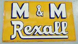 M&M Rexall Drug Store Embossed Plastic Sign