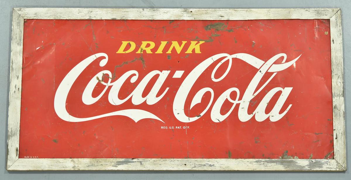 Drink Coca-Cola Tin Sign in Original Wood Frame