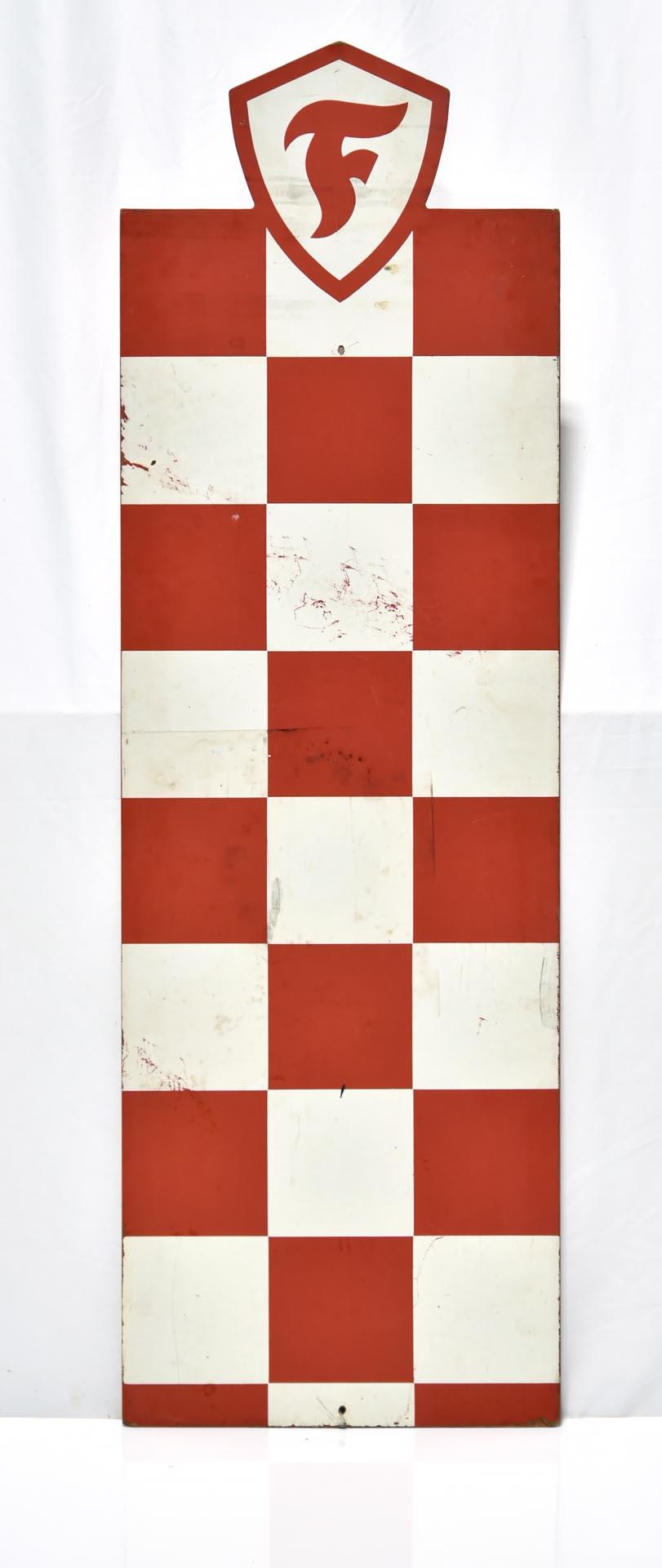 Firestone Tires Masonite Red & White Checkered Flag Sign. Aviation? Vintage Racing?