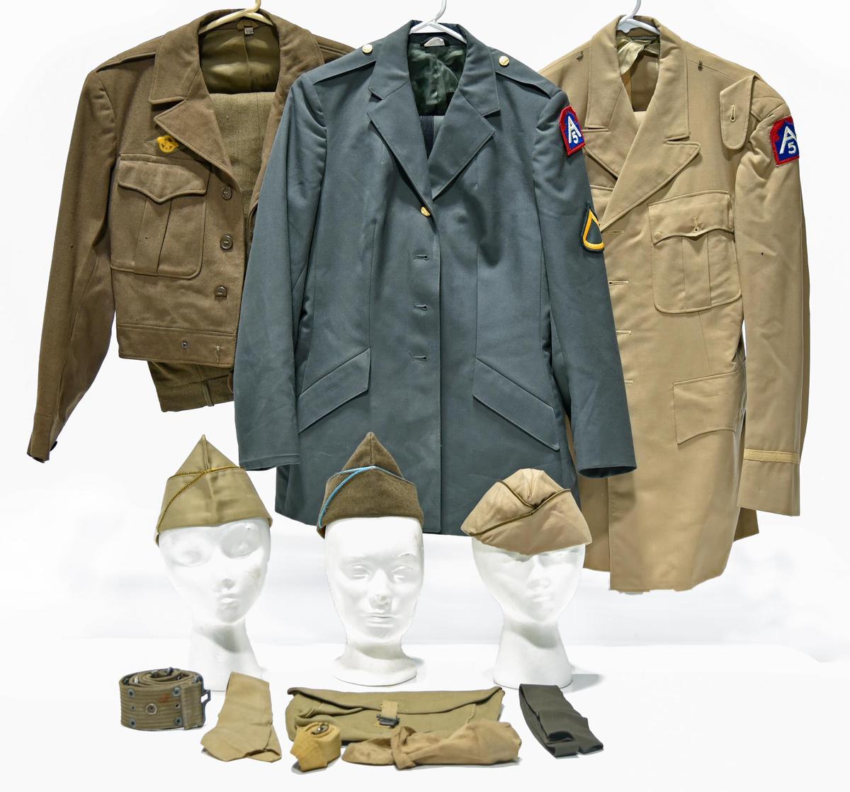 WWII and Cold War U.S. Army Selection of Field and Service Jackets, Garrison Caps and Field Pouch