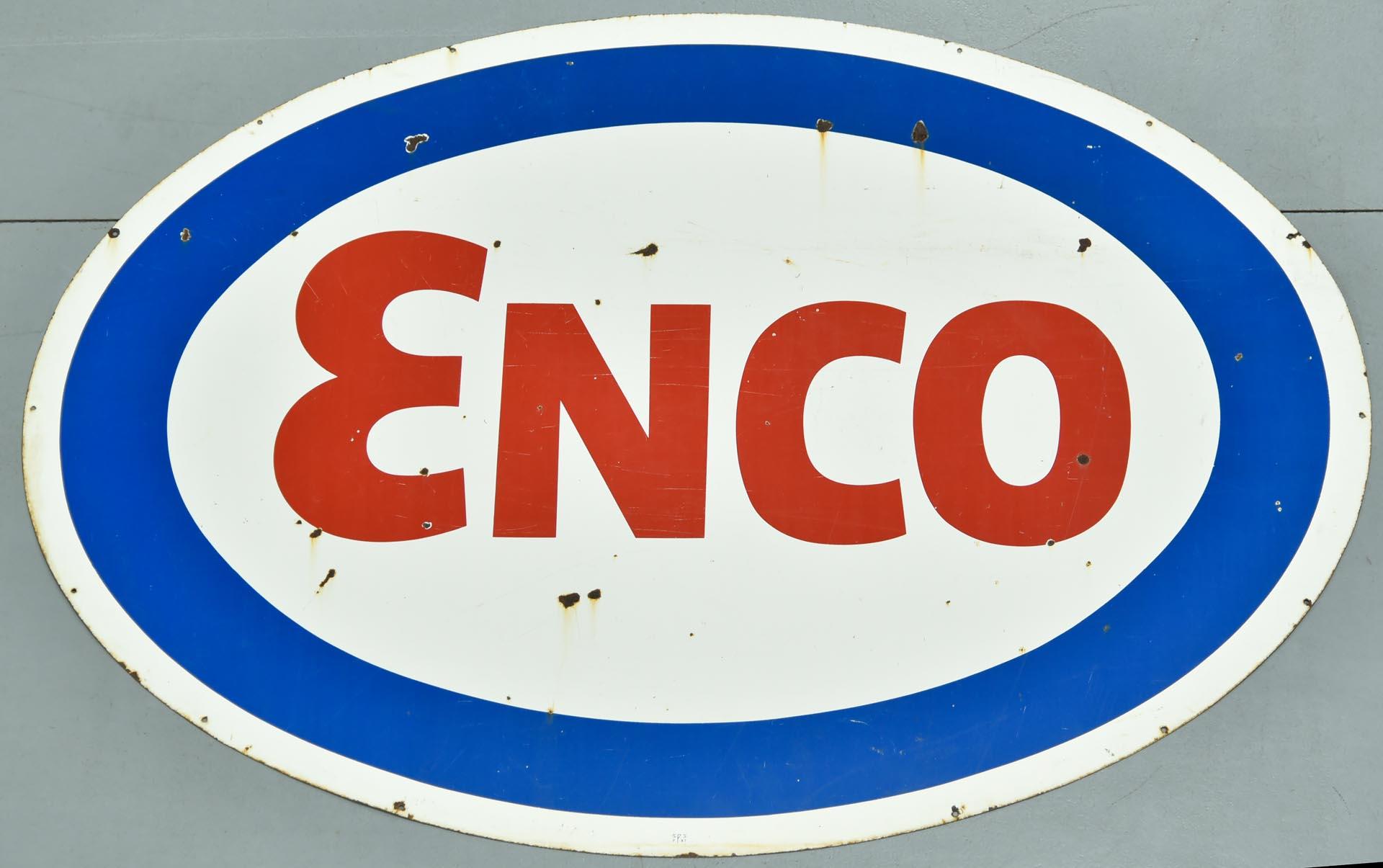 SSP ENCO Oil Single-Sided Porcelain Gas Station Service Station Sign