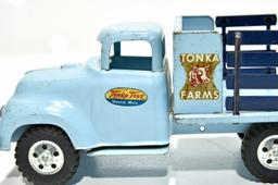 Lot of 2 Tonkas: 1956 Tonka Farms Stake Bed Toy Truck & 1957 Tonka Step Side Pickup Truck