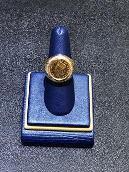 14k Gold Coin Ring W/ Diamonds Setting