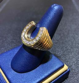 14k Gold and Diamond Horseshoe Ring