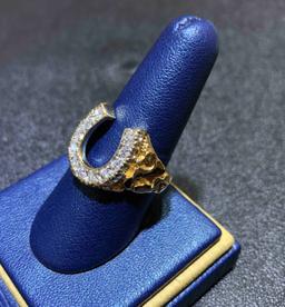 14K Gold Nugget and Diamond Ring