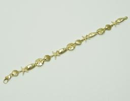 14K Gold Sea Life Theme Bracelet - 10.9 grams