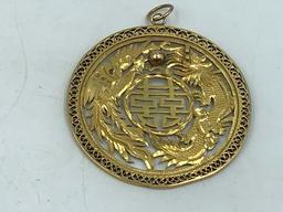 14K Gold Large Ornate Chinese Dragon Medallion