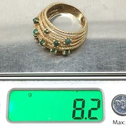 14K Yellow Gold Green Stone Layered Ring