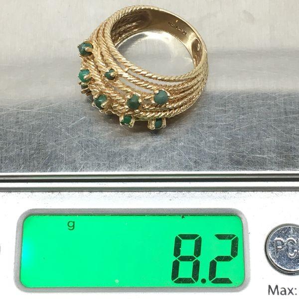 14K Yellow Gold Green Stone Layered Ring