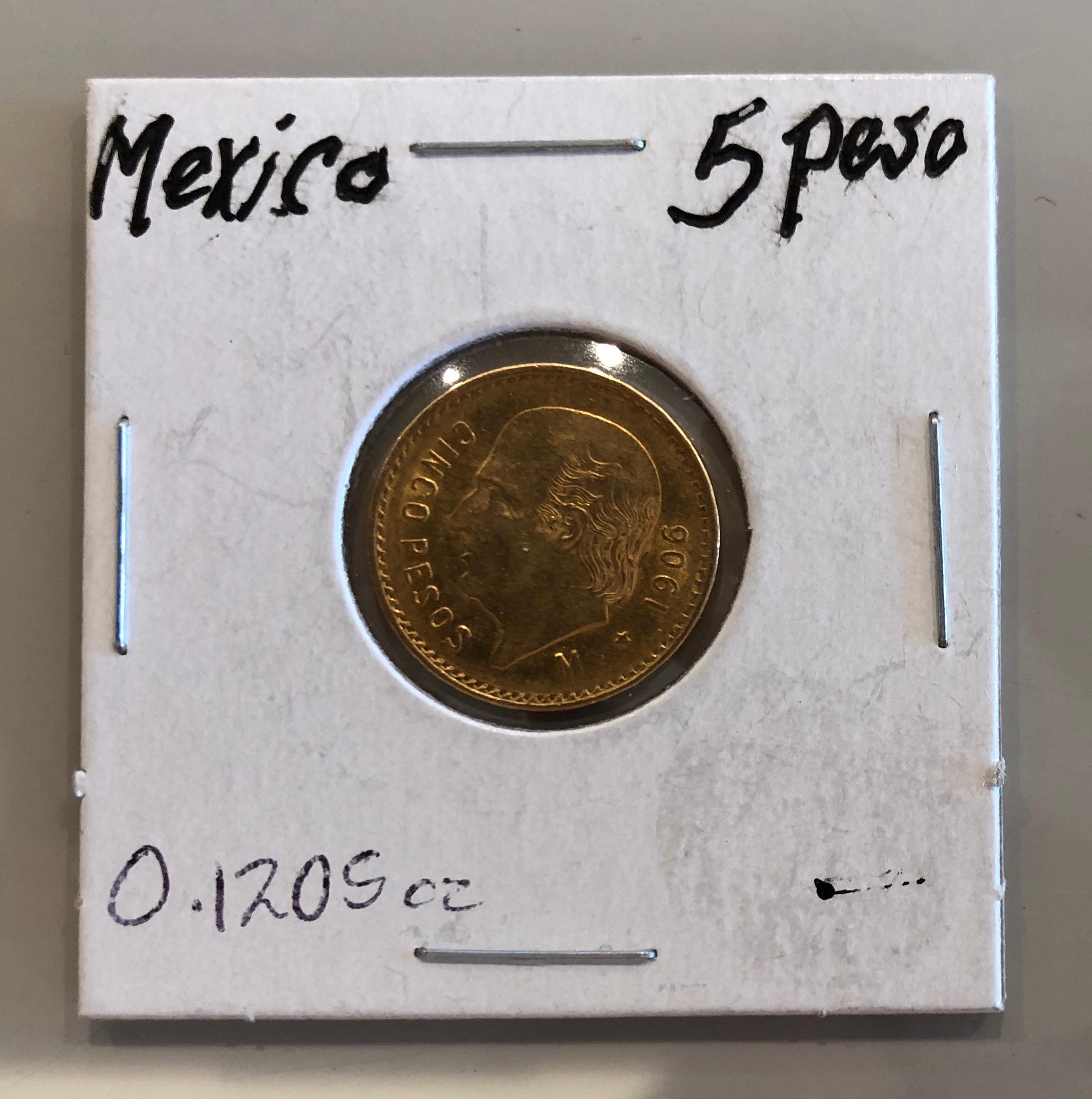 1906 Mexico Gold 5 Pesos (.1205 oz)